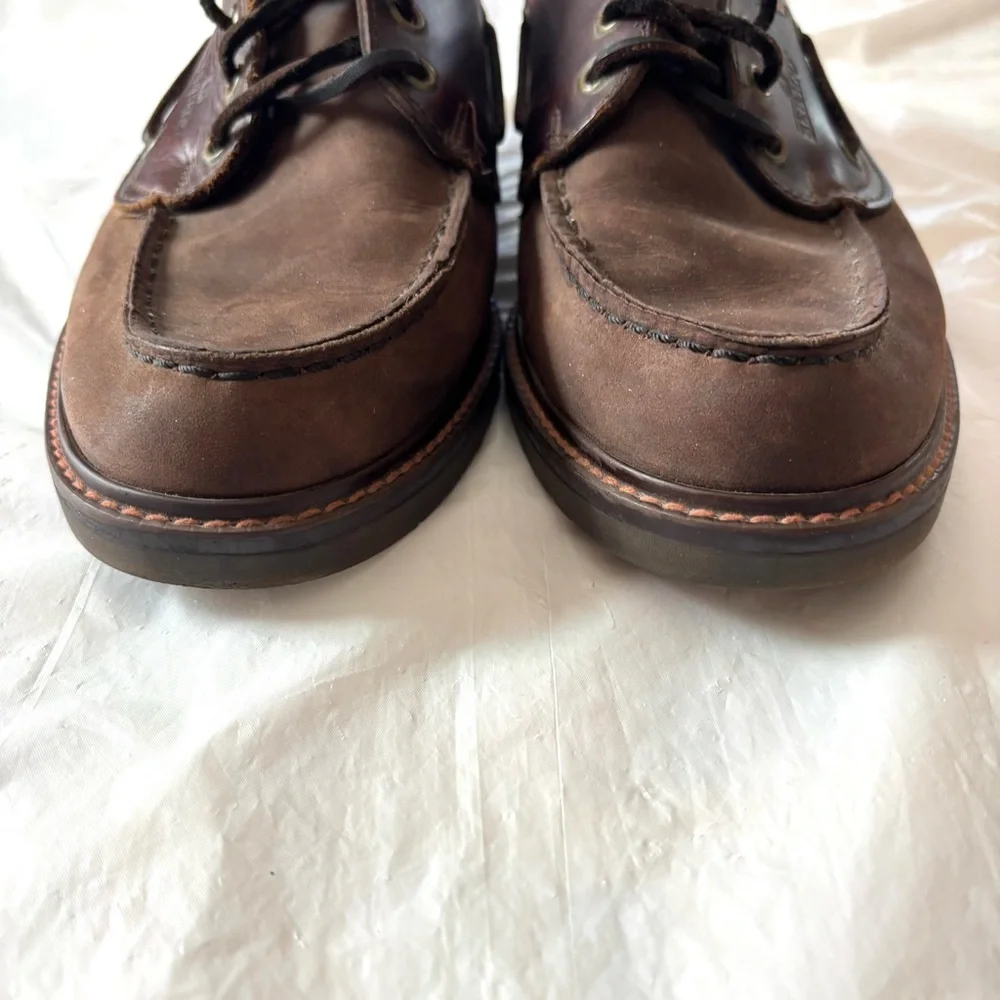 Sebago Portland Waxed Dark Brown Leather Boat Shoes SZ 9 Worn 1X Indoors
